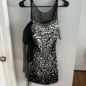 Jovani Homecoming Short Black Gem Formal/Prom Dress with Detached Tulle Size 6